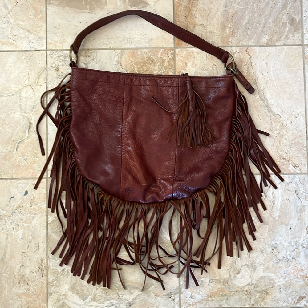 Lucky Brand MAROON/BURGUNDY leather Purse with fringe. A favorite of mine.